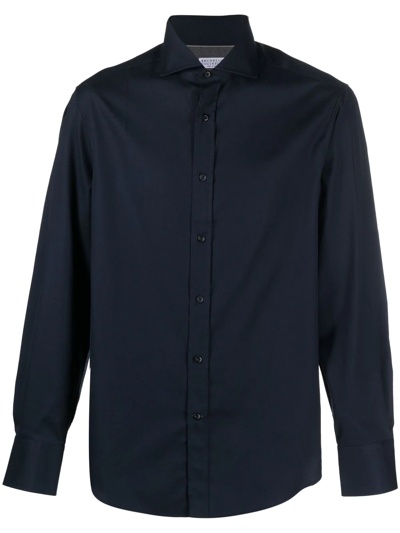 Brunello Cucinelli Blue Jersey Shirt In Blue