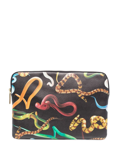 Shop Seletti Snake-print Laptop Case In Black