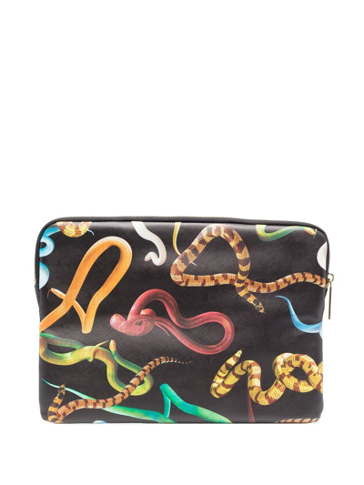 Shop Seletti Snake-print Laptop Case In Black