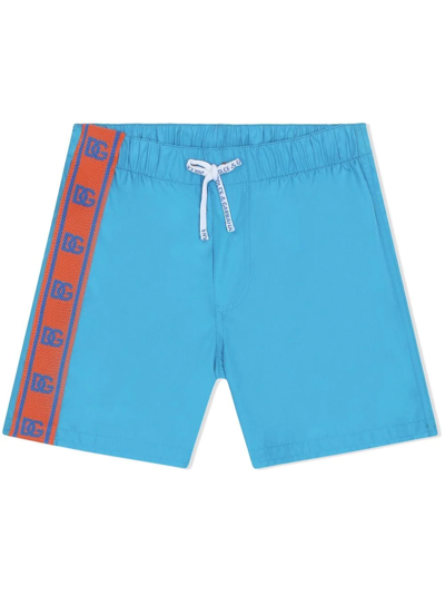 Dolce & Gabbana Little Boy's & Boy's Logo Tape Drawstring Swim Shorts In Blue