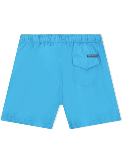 Dolce & Gabbana Little Boy's & Boy's Logo Tape Drawstring Swim Shorts In Blue