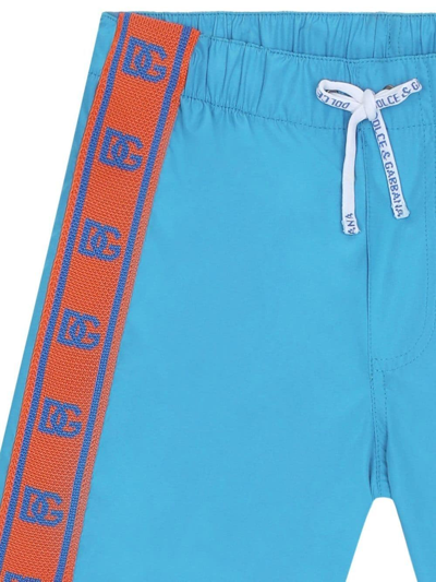 Dolce & Gabbana Little Boy's & Boy's Logo Tape Drawstring Swim Shorts In Blue
