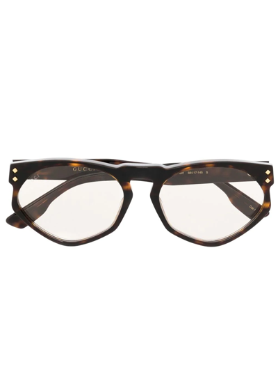 Shop Gucci Tortoiseshell-effect Round-frame Sunglasses In Brown