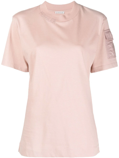 Shop Moncler Logo-patch Cotton T-shirt In Pink