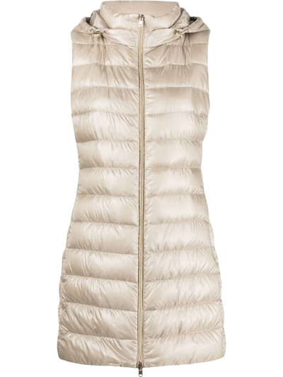 Herno Lightweight Longline Hooded Sleeveless Jacket In Neutrals