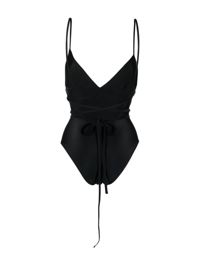 Shop Matteau Tie-fastening V-neck One-piece In Black