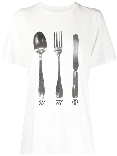 Shop Mm6 Maison Margiela Logo-print Cotton T-shirt In White