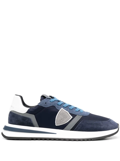 Shop Philippe Model Paris Logo-patch Panelled Sneakers In Blue