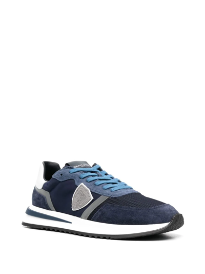 Shop Philippe Model Paris Logo-patch Panelled Sneakers In Blue