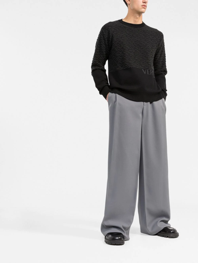 Versace Greca-jacquard Wool-blend Sweater In Black