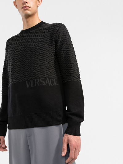 Versace Greca-jacquard Wool-blend Sweater In Black