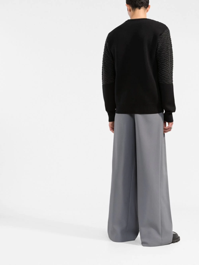 Versace Greca-jacquard Wool-blend Sweater In Black
