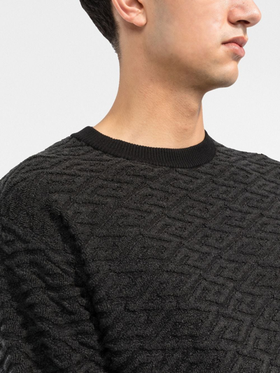 Versace Greca-jacquard Wool-blend Sweater In Black