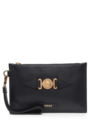 Shop Versace Small Medusa Biggie Pouch Bag In Black