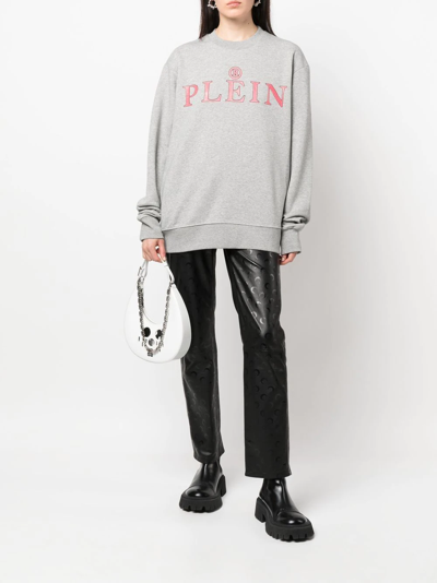 Shop Philipp Plein Logo-print Cotton Sweatshirt In Grey