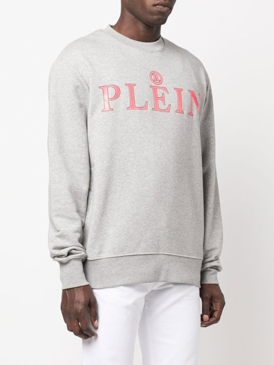 Shop Philipp Plein Logo-print Cotton Sweatshirt In Grey