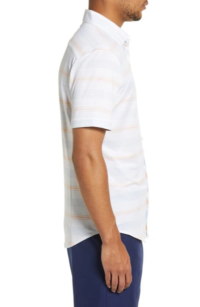 Shop Mizzen + Main Halyard Stripe Short Sleeve Stretch Button-up Shirt In Peach Multi Stripe