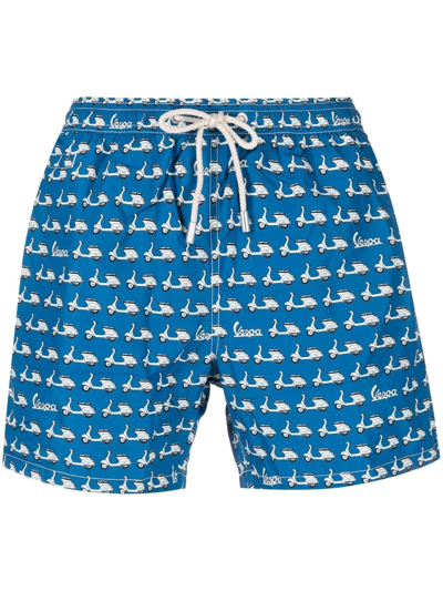 Mc2 Saint Barth Vespa-motif Drawstring-waist Swim Shorts In Blue