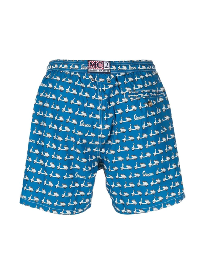 Mc2 Saint Barth Vespa-motif Drawstring-waist Swim Shorts In Blue