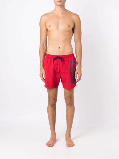 Shop Hugo Boss Logo Drawstring Swim Shorts In Red