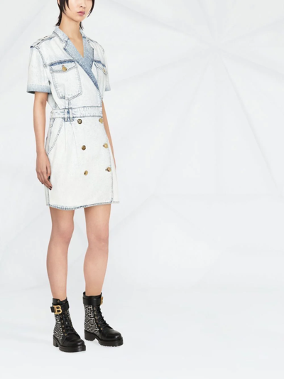 Balmain Double-breasted Denim Dress In Blue