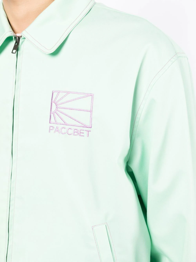 Shop Paccbet Logo-print Zip-up Shirt Jacket In Green
