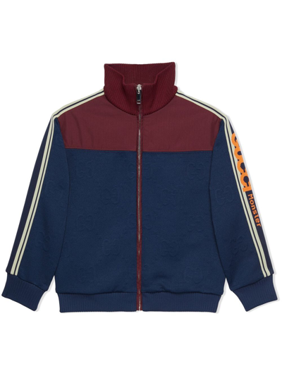 Shop Gucci Gg Jacquard Zip-up Track Jacket In Blue