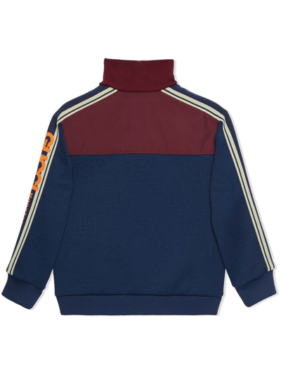 Shop Gucci Gg Jacquard Zip-up Track Jacket In Blue