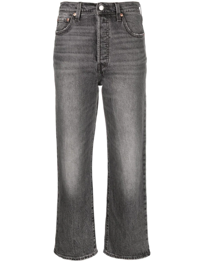 Shop Levi's Ribcage Straight-leg Cropped Jeans In Grey