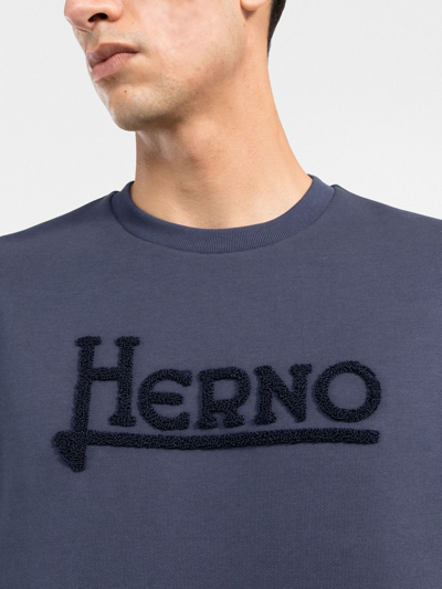 Shop Herno Logo-print Long-sleeve Sweatshirt In Blue