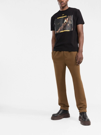 Off-white Off White Mans Black Cotton T-shirt With Arrow Caravaggio Print In Black