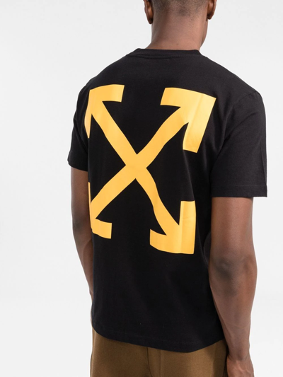 Off-white Off White Mans Black Cotton T-shirt With Arrow Caravaggio Print In Black