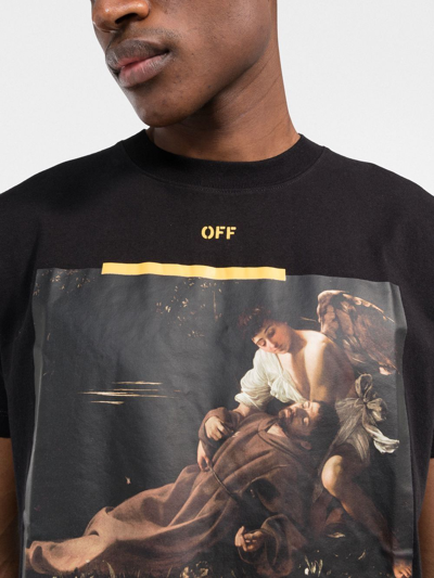 Off-white Off White Mans Black Cotton T-shirt With Arrow Caravaggio Print In Black