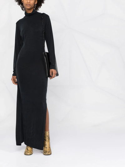 Mm6 Maison Margiela Roll-neck Split-hem Stretch-woven Maxi Dress In Black