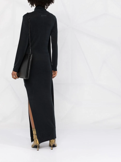 Mm6 Maison Margiela Roll-neck Split-hem Stretch-woven Maxi Dress In Black