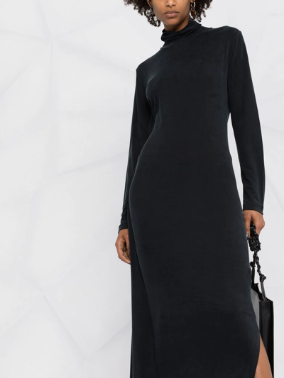 Mm6 Maison Margiela Roll-neck Split-hem Stretch-woven Maxi Dress In Black