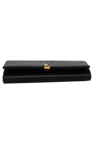 Shop Saint Laurent Glossy Satin Wallet On A Chain In Nero