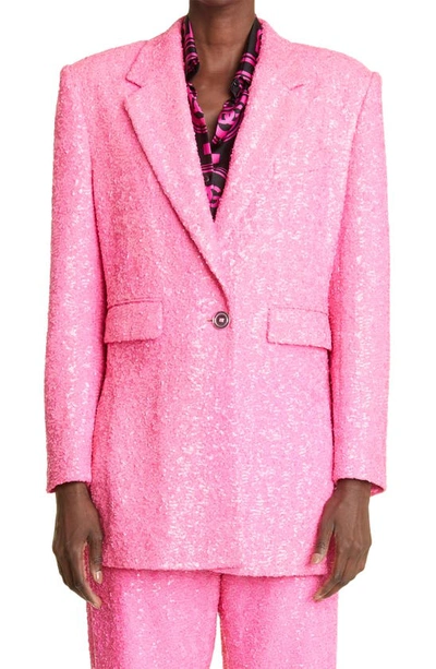 Shop Dolce & Gabbana Sequin Single Breasted Blazer In F0728 Rosa 3