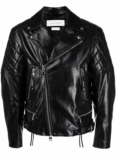 Shop Alexander Mcqueen Men's Black Leather Outerwear Jacket