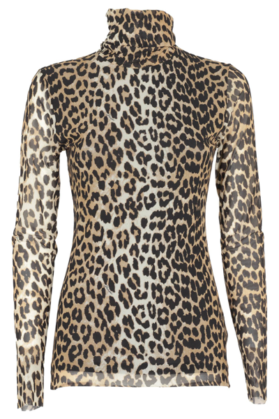 Shop Ganni Printed Mesh In Leopard