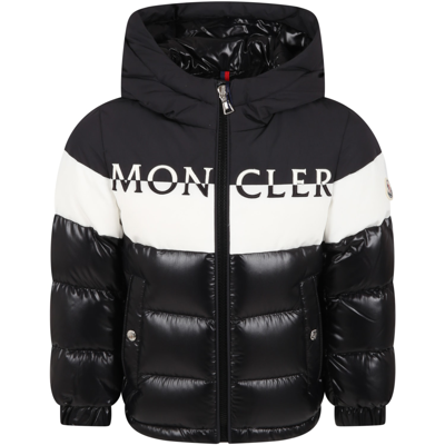 Shop Moncler Black Laotari Jacket For Boy With Logo