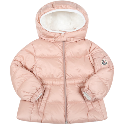 Shop Moncler Pink Sayna Jacket For Baby Girl With Patch