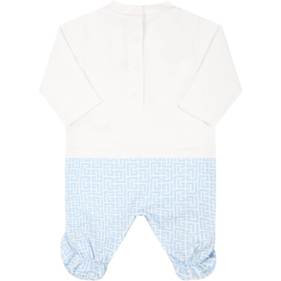 Shop Balmain White Set For Baby Boy With Light Blue Logo In Multicolor