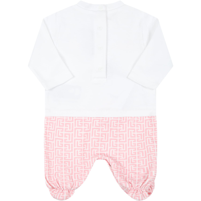 Shop Balmain White Set For Baby Girl With Pink Logo In Multicolor