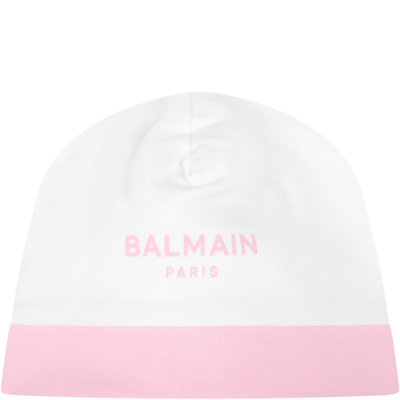 Shop Balmain White Set For Baby Girl With Pink Logo In Multicolor