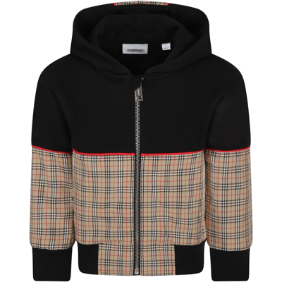 Shop Burberry Black Sweatshirt For Kids With Check Vintage