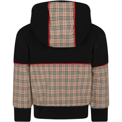 Shop Burberry Black Sweatshirt For Kids With Check Vintage