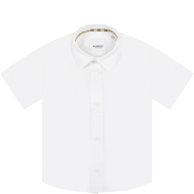 Shop Burberry White Shirt For Baby Boy With Black Logo