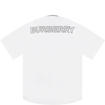 Shop Burberry White Shirt For Baby Boy With Black Logo