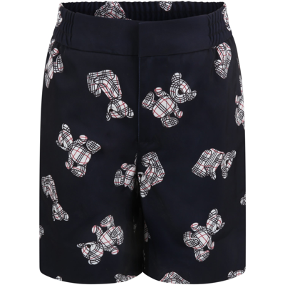 Shop Burberry Blue Shorts For Boy With Iconic White Teddy Bear